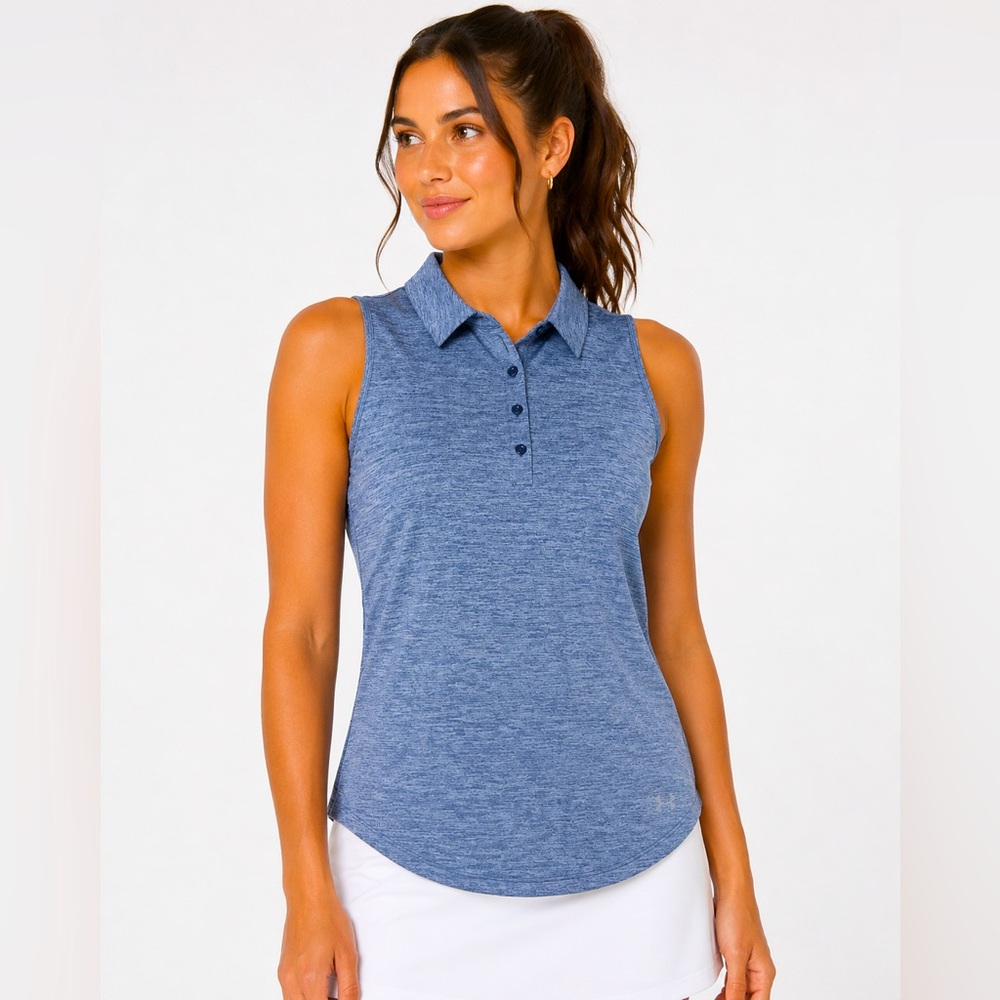 Under Armour HeatGear Women’s Large Sleeveless Golf Polo Blue Performance Top
